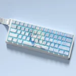Yuki side-printed backlit PBT keycap set gallery, showing crisp legends, vibrant backlighting, and Cherry profile from various angles for a serene.