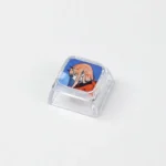 Close-up of the premium Zero Two keycap, highlighting its vibrant DARLING in the FRANXX anime design and iconic pink and red hues from a distinct an