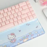 Close-up of the adorable Hello Kitty wrist rest from multiple angles, showcasing its whimsical design, vibrant colors, and ergonomic support for comfortability.