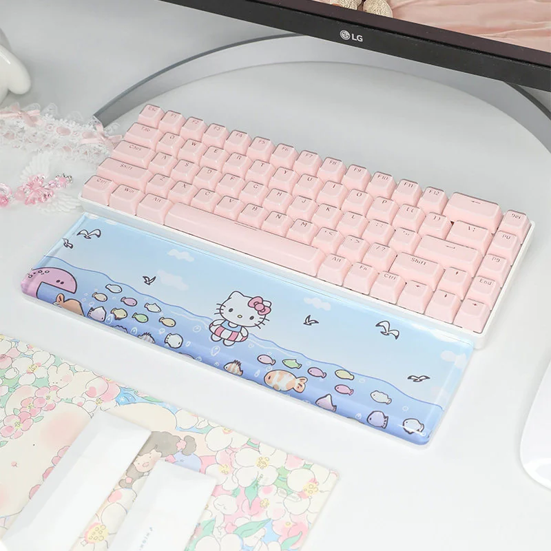 Multiple delightful angles of the adorable Hello Kitty wrist rest, showcasing its whimsical design, vibrant colors, and ergonomic curve for playful comfort.
