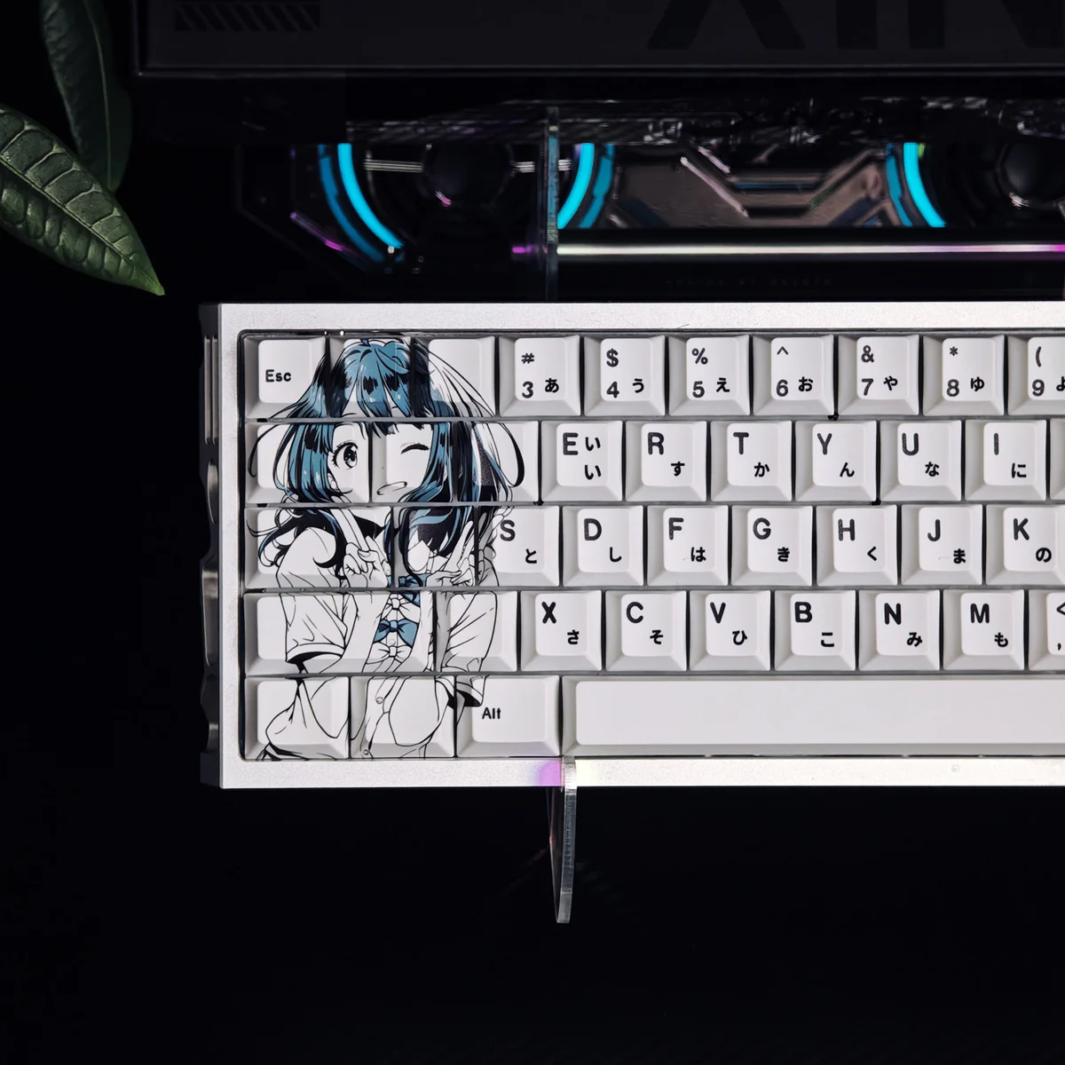 Anna Yanami keycap set gallery: premium PBT dye-sub anime keycaps. Black and white Too Many Losing Heroines! characters from multiple angles.