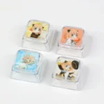 Playful Anya transparent keycap, an iconic SPY x FAMILY collectible. This image shows a unique angle, highlighting vibrant anime art and clear resin.