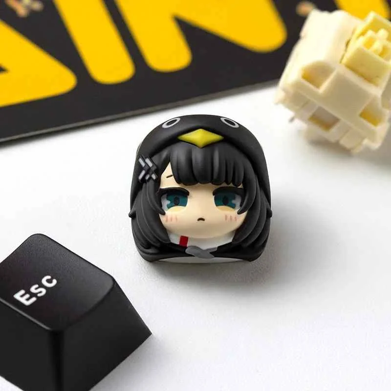 Exclusive Arknights Endfield Endministrator artisan keycap shown from multiple angles, detailing its intricate character design and futuristic aesthetic.
