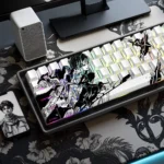 Detailed view of the premium Levi Ackerman PBT side-engraved backlit Attack on Titan keycaps, emphasizing the crisp, anime legends.