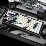 Premium Levi Ackerman PBT side-engraved backlit Attack on Titan keycaps from various angles. Crisp, anime designs for a dark, tactical keyboard.