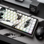 Multiple views of the Levi Ackerman PBT side-engraved backlit Attack on Titan keycaps. Dark, tactical, anime-inspired, crisp characters.