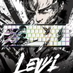 Exclusive Levi Ackerman PBT side-engraved backlit Attack on Titan keycaps set, showcasing dark, tactical anime characters for a premium gaming setup.