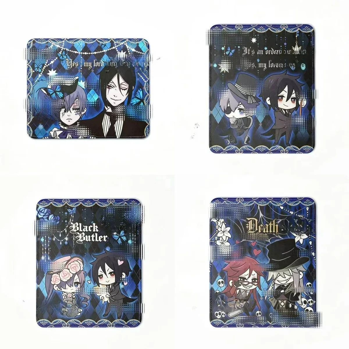 Black Butler Ciel Phantomhive, showing intricate dark Victorian and circus-themed designs from multiple artistic angles.