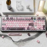 Adorable Sweetheart black pink cat PBT MOA keycaps set, featuring charming black and pink cat designs for a whimsical desk setup.