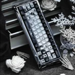 Close-up of the Black Requiem PBT keycap set, showcasing its dark, solemn aesthetic and dramatically elegant gothic-inspired details. Perfect for a premium keyboard.