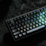 Stunning Blue Galaxy Keycaps, cosmic gradient, deep blue hues with ethereal light refraction, perfect for a captivating keyboard.