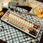 Close-up of Tiramisu Keycaps, an indulgent PBT dye-sub set, revealing the rich coffee, cream, and cocoa tones for a luxurious, cozy keyboard aesthetic.