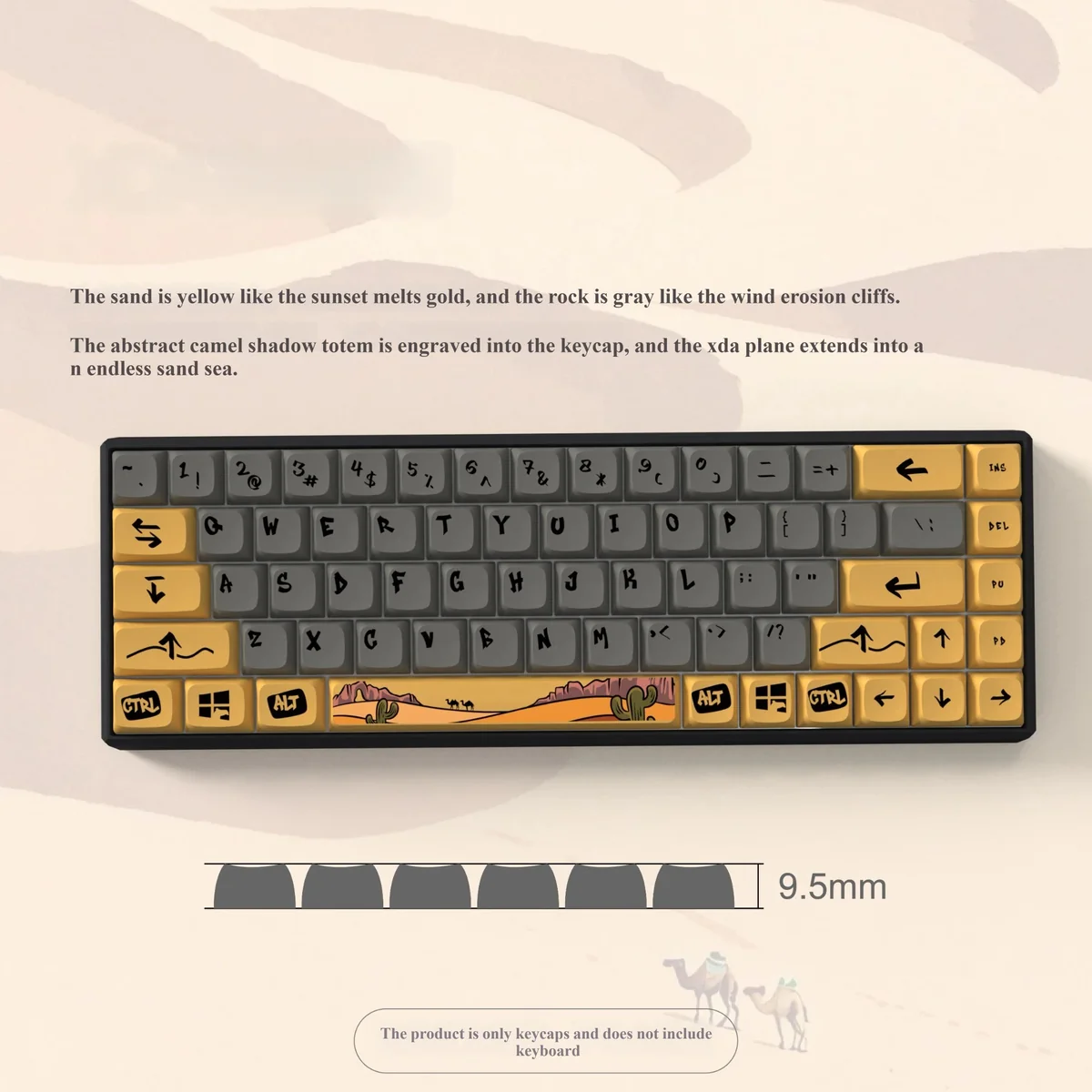 Camel XDA keycaps set, featuring a unique desert adventure theme with earthy tones and uniform XDA profile, perfect for an artistic keyboard.