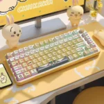 Charming Chiikawa Usagi PBT side-engraved keycaps set displayed from various angles, revealing the whimsical Usagi design and crisp, minimalist legends for a clean keyboard aesthetic.