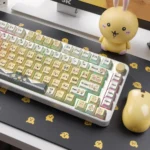Charming Chiikawa Usagi PBT side-engraved keycaps set. See whimsical Usagi designs and clean, minimalist legends from all angles.
