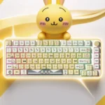 Charming Chiikawa Usagi PBT side-engraved keycaps set, featuring whimsical Usagi characters and minimalist legends for a clean keyboard aesthetic.