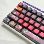 Spectral Chisa Kuchiba MDA Wuthering Waves keycaps from diverse angles. Translucent PBT highlights character art with vibrant RGB lighting.
