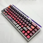 Multiple views of Spectral Chisa Kuchiba MDA Wuthering Waves Keycaps, featuring translucent PBT, vivid character art, and vibrant RGB lightning from variant angles.
