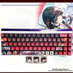 Spectral Wuthering Waves Chisa Kuchiba MDA Keycaps set, illuminated by vibrant RGB lighting, showcases translucent PBT with artistic character.