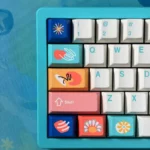 Vibrant Cinque Terre PBT Dye-sub Keycaps set from multiple angles, highlighting artistic Italian coastal village designs. Picturesque Mediterranean colors and intricate design