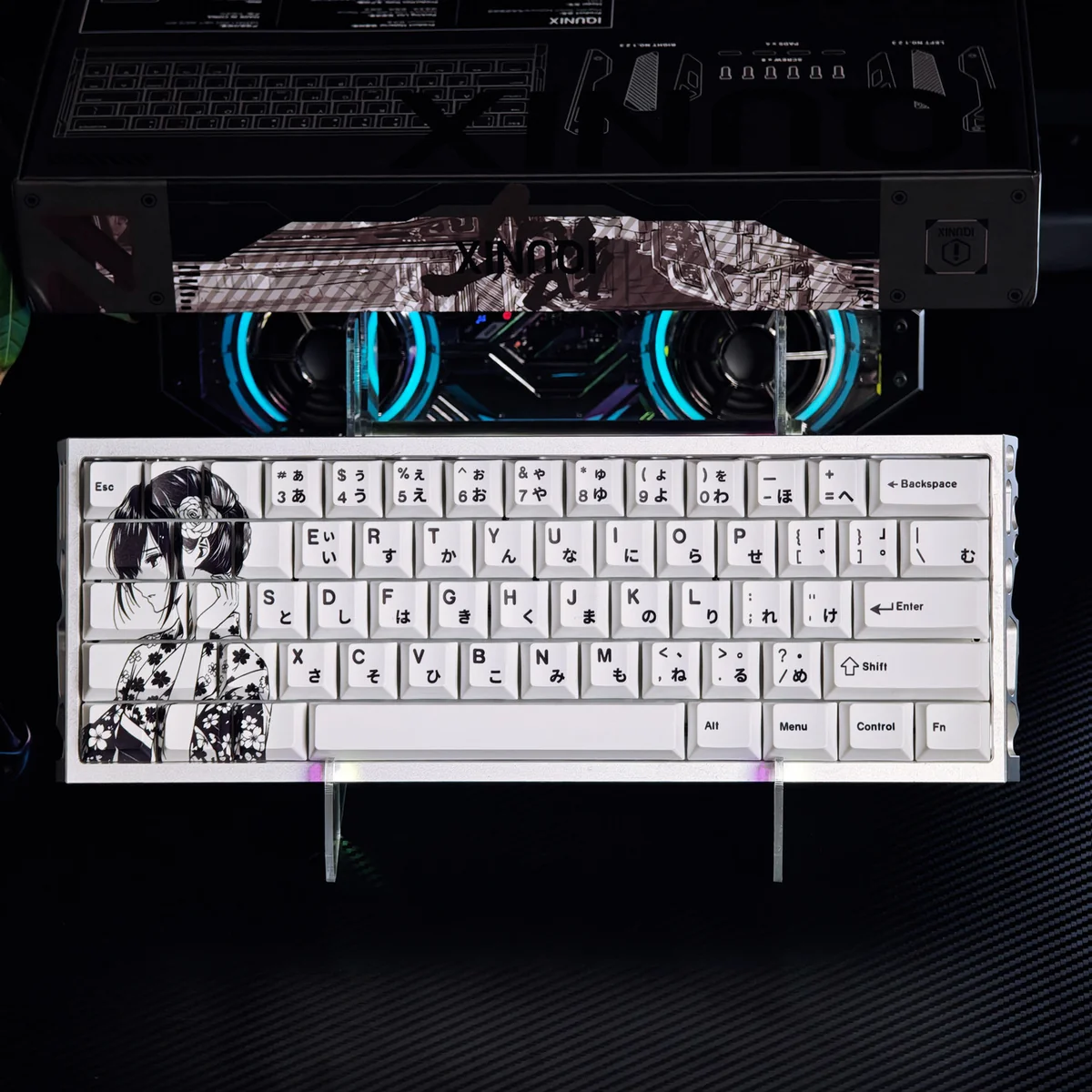 Main image of vibrant Citrus Mei Aihara PBT Dye-Sub keycaps, highlighting premium anime artistry and intricate details for a unique keyboard.