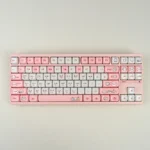 Close-up of adorable Chiikawa Crystal MAO keycaps set, highlighting whimsical characters and unique clear design with playful charm.