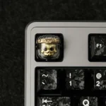 Handcrafted Artisan Astronaut Keycap: a detailed tactical space warrior glowing in backlit resin, perfectly sculpted with a Cherry profile.