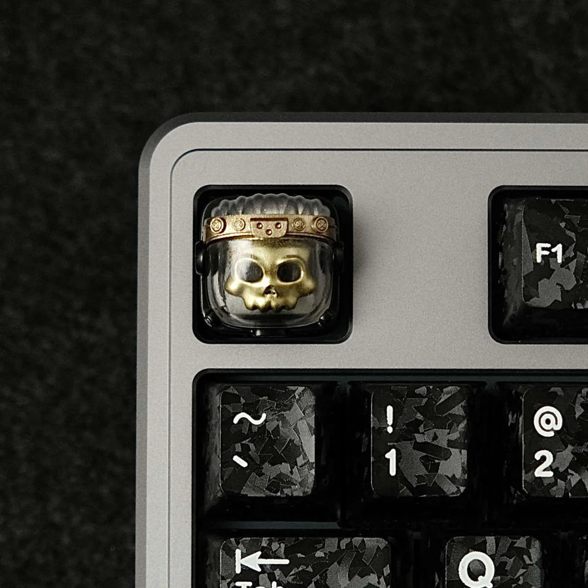 Handcrafted Artisan Astronaut Keycap: a detailed tactical space warrior glowing in backlit resin, perfectly sculpted with a Cherry profile.
