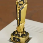 This handcrafted Delta Force trophy artisan resin keycap is shown from a distinct angle, revealing its intricate military details and rugged premium.