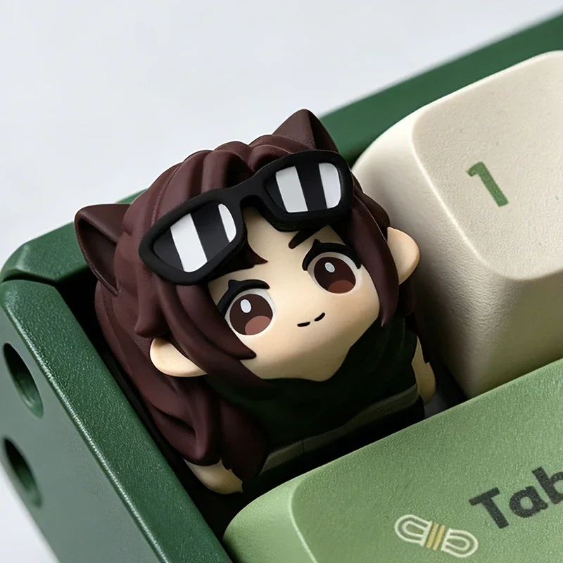 Handcrafted resin Delta Force Luna actical artisan keycap displayed from various angles, emphasizing its unique chibi character.