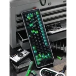 Premium Delta Force Tactical PBT keycaps set, featuring rugged military aesthetics and exclusive legends, viewed from various angles for gamers.