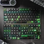 Premium Delta Force Tactical PBT keycaps set displayed prominently, featuring rugged military-inspired design for elite gaming setups.