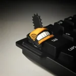 Vibrant, detailed 3D printed Denji Chainsaw Man collectible keycap, handcrafted and shown from multiple artistic angles.