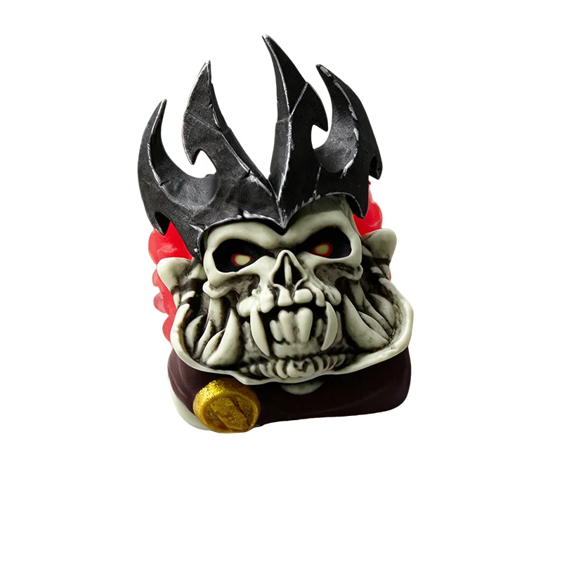 Artistic close-up of the exclusive DOTA 2 Skeleton King artisan resin keycap, revealing its intricate dark fantasy design and menacing regal details finish.