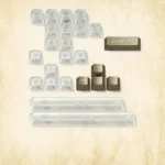 Emily Dickinson Keycaps set: Poetic Enclosed Garden Set. Multiple keycap angles highlight vintage design, muted tones, and subtle accents.