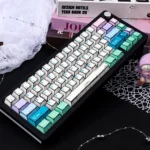 Close-up view of the Fairy Manga PBT Keycaps Set, highlighting the exquisite, vibrant manga art of ethereal fairy characters on durable Cherry profile keyboard.