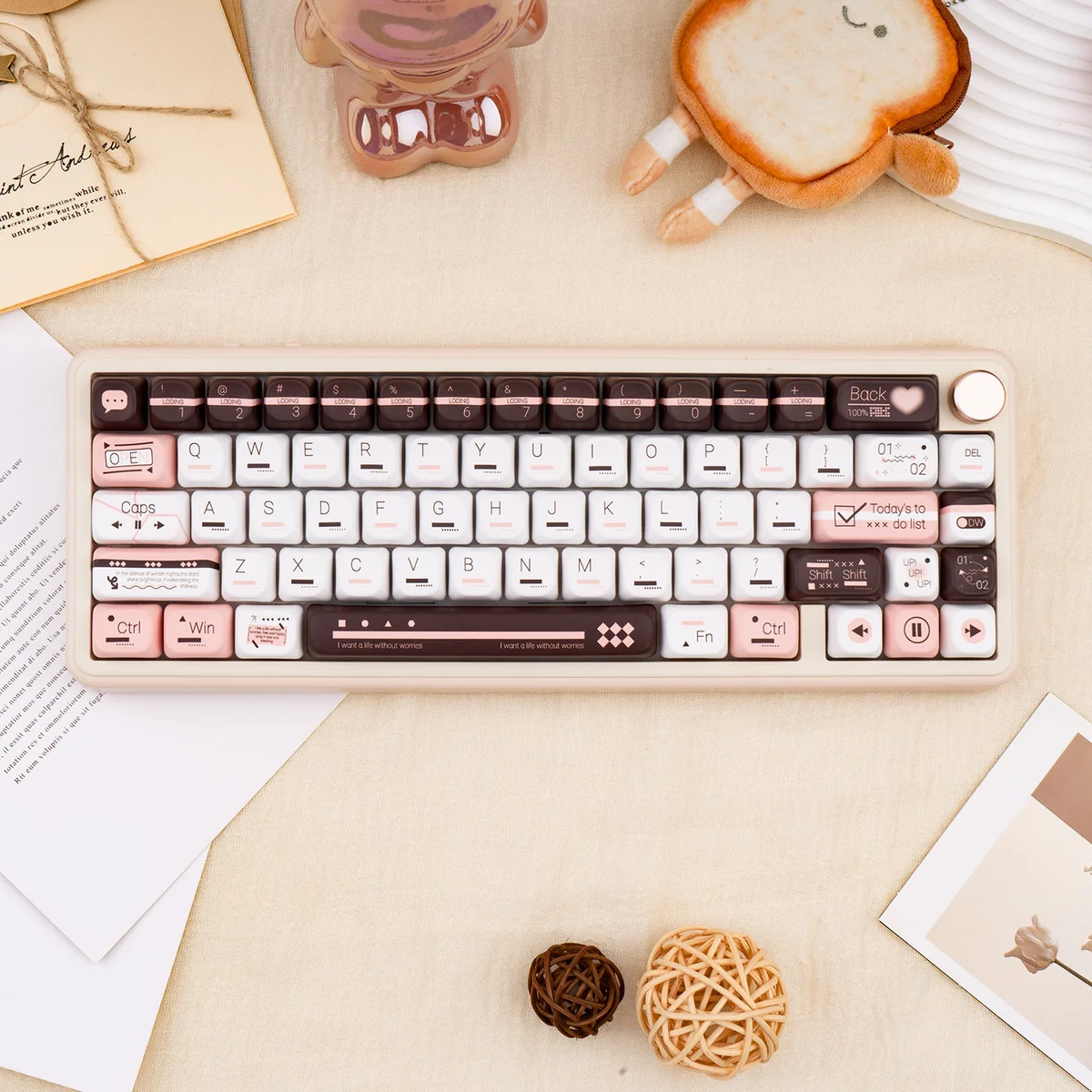 Main image of the unique Fantasy Information PBT Dye-Sub keycap set, highlighting its retro-futuristic data stream design.