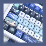 Premium Genshin Impact Lohen PBT side-engraved keycap, showcasing its mystical character art and exquisite texture from various angles.