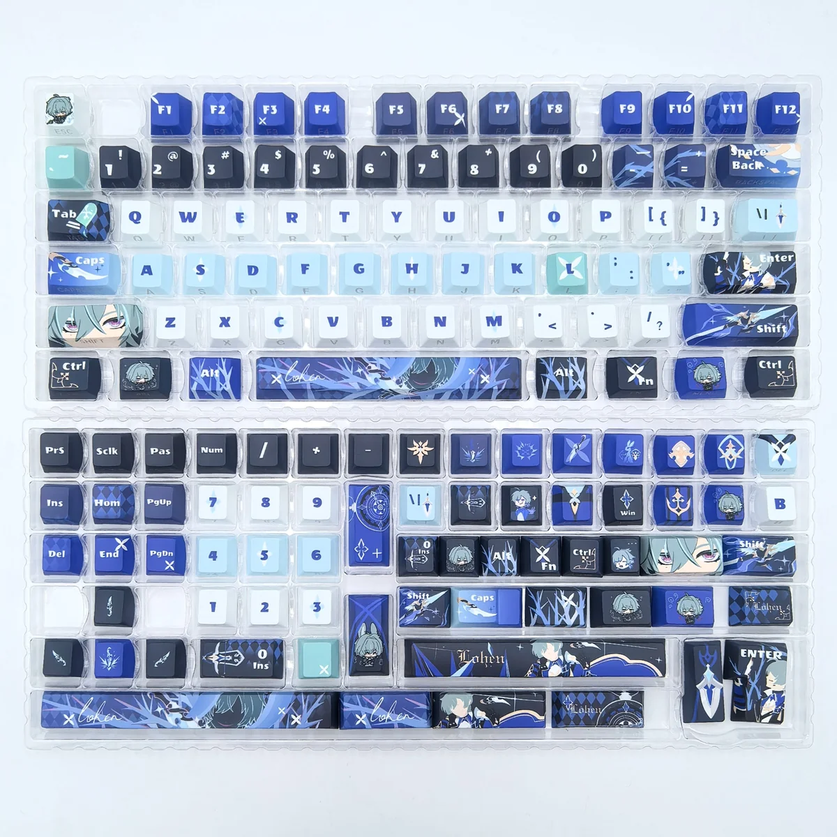 Exclusive Genshin Impact Lohen PBT side-engraved keycap. Mystical character art on premium PBT, a sophisticated Genshin Impact keycap.
