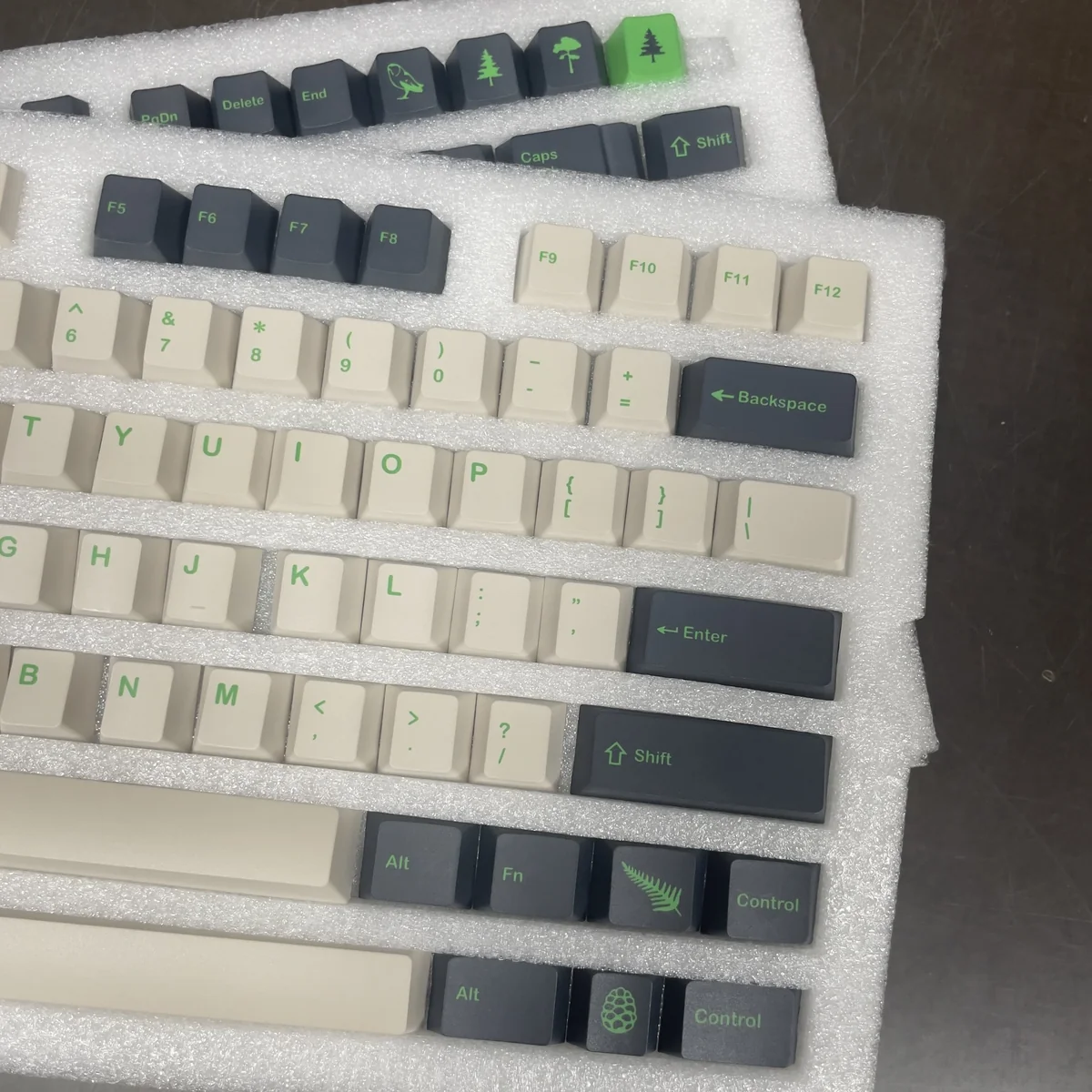 GMK Coniferous R2 PBT keycaps gallery, featuring their durable Cherry build and artistic East Asian landscape theme from multiple angles.