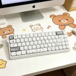 A close-up of the exclusive Gray Rilakkuma PBT MOA Keycap Set, showcasing the sophisticated grayscale palette and beloved Rilakkuma characters finish.