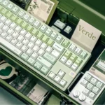 Vibrant Green Apple Paradise PBT Dye-Sub Keycaps set, showcasing a playful, nostalgic green apple orchard theme. Perfect for a fresh, retro keyboard.