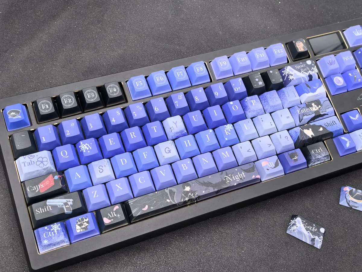 Exquisite Gu Shiye keycap set, handcrafted and character-themed, showcasing its fantastical artisan artistry and ethereal details from multiple angles.