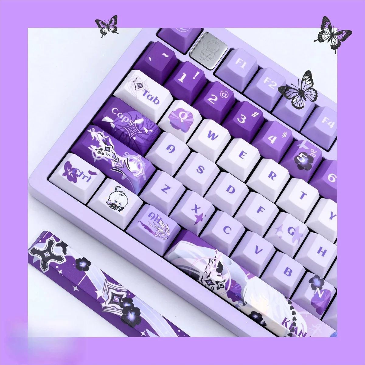 Honkai Kiana Kaslana Herrscher of Finality PBT dye-sub keycaps from a unique angle, showcasing vibrant anime aesthetics for Honkai Impact 3rd enthusiasts.