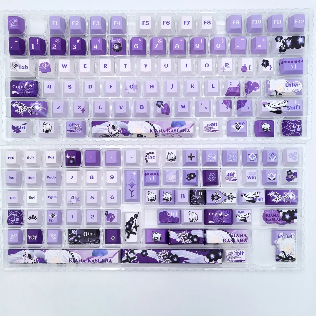 Exclusive Honkai Kiana Kaslana Keycaps PBT Dye-Sub set, showcasing dynamic Herrscher of Finality Kiana art with an elegant, high-quality design.