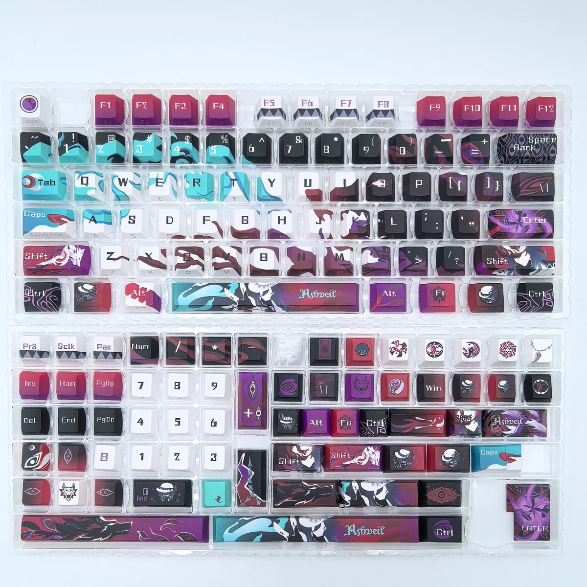 Showcasing the exclusive Honkai Star Rail Undying Path PBT Dye-sublimated keycaps set, featuring deep thematic colors and crisp, game-inspired side-printed.