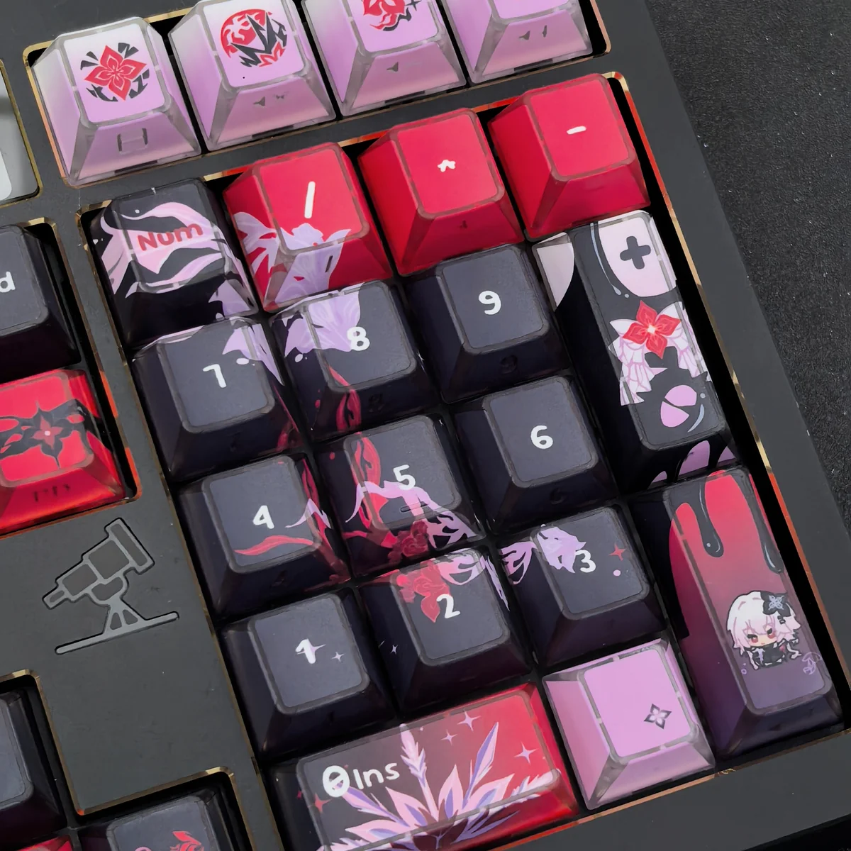 Official Honkai Star Rail Evernight PBT keycap, presented from various angles. Its premium ethereal celestial design features striking folded shadow aesthetics