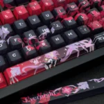 Official Honkai Star Rail Evernight PBT keycap set, showcasing its ethereal celestial design and folded shadow aesthetics from various premium angles.