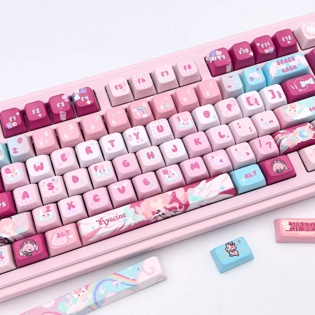 Exclusive Honkai Star Rail Hyacine PBT keycaps, showcasing elegant character art and game aesthetics on MDA profile. Premium quality.