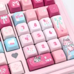 Honkai Star Rail Hyacine PBT keycaps set, featuring elegant character art and unique game aesthetics on MDA profile, shown from various angles.
